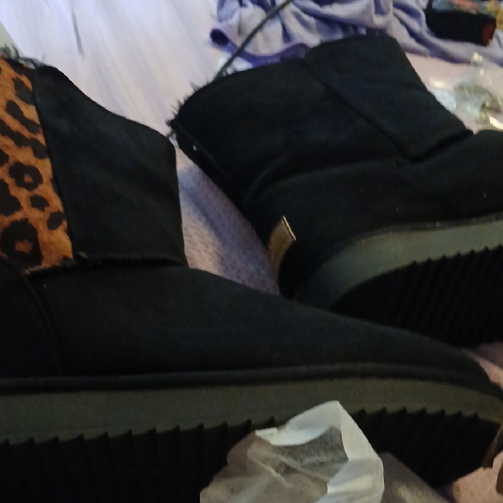 Black and Leopard Print Women's Boots